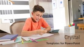  Presentation with distance learning - PPT theme having happy-caucasian-boy-learning background and a  colored foreground