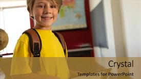  Presentation with elementary school career day and technology - Amazing slide set having happy caucasian boy with school backdrop and a  colored foreground