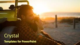  Presentation with summer holiday - Audience pleasing PPT theme consisting of happy-caucasian-couple-leaning-against backdrop and a tawny brown colored foreground