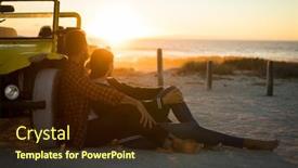  Presentation with happy holiday - Colorful PPT layouts enhanced with happy-caucasian-couple-leaning-against backdrop and a wine colored foreground