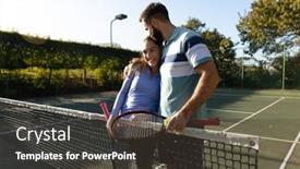  Presentation with tennis - Slides featuring happy-caucasian-couple-playing-tennis background and a tawny brown colored foreground