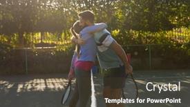  Presentation with tennis - Presentation theme having happy-caucasian-couple-playing-tennis background and a tawny brown colored foreground