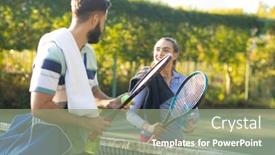  Presentation with hobbies - PPT theme with happy-caucasian-couple-playing-tennis background and a seafoam green colored foreground