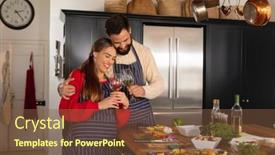  Presentation with happy-life - PPT layouts enhanced with happy-caucasian-couple-preparing-food background and a tawny brown colored foreground