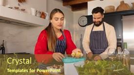  Presentation with happy life - Slides enhanced with happy-caucasian-couple-preparing-food background and a tawny brown colored foreground
