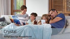  Presentation with broken family children sad - Beautiful presentation design featuring happy caucasian family with two backdrop and a  colored foreground