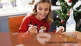  Presentation with breakfast cereal - PPT layouts enhanced with happy-caucasian-girl-eating-cereal background and a red colored foreground
