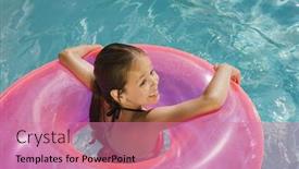  Presentation with swimming pool - Cool new presentation with happy-caucasian-girl-with-inflatable backdrop and a coral colored foreground