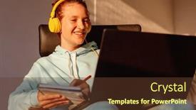  Presentation with teen - Slide set enhanced with happy-caucasian-teen-high-school background and a tawny brown colored foreground