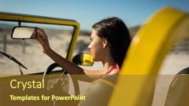  Presentation with summer holiday - Theme having happy-caucasian-woman-sitting background and a tawny brown colored foreground