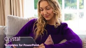  Presentation with living life - Slide set having happy-caucasian-woman-sitting background and a wine colored foreground