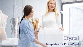  Presentation with wedding - PPT layouts enhanced with happy-caucasian-woman-trying background and a lemonade colored foreground