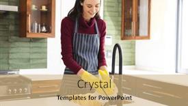  Presentation with happy-life - Presentation design with happy-caucasian-woman-wearing-apron background and a coral colored foreground