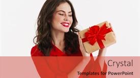  Presentation with girl in red dress - PPT layouts with happy-charming-girl-wearing-red background and a red colored foreground