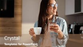  Presentation with smartphone - Amazing PPT theme having happy-charming-woman-using-smartphone backdrop and a  colored foreground