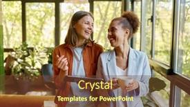  Presentation with coworkers - Presentation theme enhanced with happy-cheerful-coworkers-chatting background and a tawny brown colored foreground