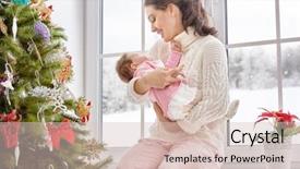  Presentation with happy baby - PPT layouts having happy cheerful family mother and baby hugging near window background and a lemonade colored foreground
