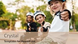  Presentation with ramp - Audience pleasing slides consisting of happy-cheerful-kids-with-skateboards backdrop and a coral colored foreground