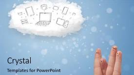  Presentation with cloud technology - Colorful slides enhanced with happy cheerful smiley fingers looking backdrop and a  colored foreground