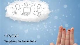  Presentation with healthcare technology cloud - PPT theme with happy cheerful smiley fingers looking background and a  colored foreground