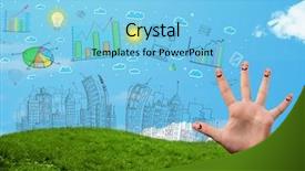  Presentation with fingers - Presentation design with happy cheerful smiley fingers looking background and a  colored foreground