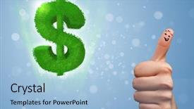  Presentation with dollar sign - PPT theme enhanced with happy cheerful smiley fingers looking background and a  colored foreground