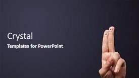  Presentation with fingers - Slide deck having happy cheerful smiley fingers looking at empty wall copyspace background and a dark gray colored foreground