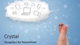  Presentation with information technology cloud - Amazing slides having happy cheerful smiley fingers looking backdrop and a  colored foreground