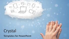  Presentation with healthcare technology cloud - Amazing slide deck having happy cheerful smiley fingers looking backdrop and a  colored foreground