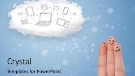  Presentation with healthcare technology cloud - PPT theme featuring happy cheerful smiley fingers looking background and a  colored foreground