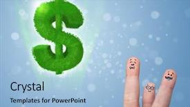  Presentation with golden dollar sign - Presentation theme featuring happy cheerful smiley fingers looking background and a  colored foreground