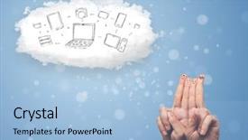  Presentation with cloud technology - Colorful slide set enhanced with happy cheerful smiley fingers looking backdrop and a  colored foreground