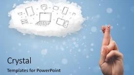  Presentation with cloud technology - Slide deck enhanced with happy cheerful smiley fingers looking background and a  colored foreground
