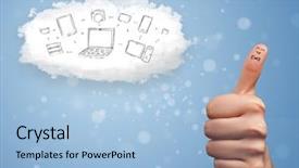  Presentation with healthcare technology internet of things cloud - Presentation enhanced with happy cheerful smiley fingers looking background and a light blue colored foreground