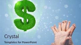  Presentation with dollar sign - Presentation design featuring happy cheerful smiley fingers looking background and a  colored foreground