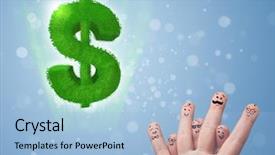  Presentation with dollar sign - Slides with happy cheerful smiley fingers looking background and a  colored foreground