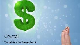  Presentation with dollar sign - Slides consisting of happy cheerful smiley fingers looking background and a  colored foreground