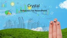  Presentation with fingers - Presentation design having happy cheerful smiley fingers looking background and a  colored foreground