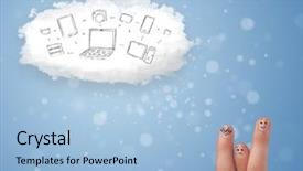  Presentation with healthcare technology cloud - Amazing PPT theme having happy cheerful smiley fingers looking backdrop and a  colored foreground