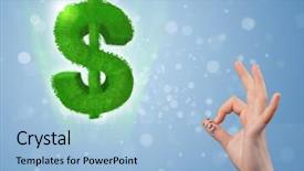  Presentation with dollar sign - PPT theme enhanced with happy cheerful smiley fingers looking background and a  colored foreground