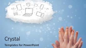  Presentation with healthcare technology cloud - Slide deck consisting of happy cheerful smiley fingers looking background and a  colored foreground