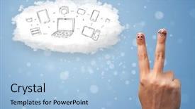 Presentation with cloud technology - Cool new PPT theme with happy cheerful smiley fingers looking backdrop and a light blue colored foreground
