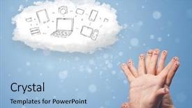  Presentation with cloud technology - Slides consisting of happy cheerful smiley fingers looking background and a  colored foreground