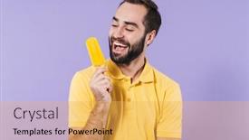  Presentation with cream - Presentation design with happy-cheerful-young-bearded-man background and a yellow colored foreground