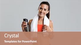  Presentation with happy image - Beautiful PPT theme featuring happy cheerful young sports woman backdrop and a coral colored foreground