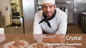  Presentation with chef - Beautiful slide deck featuring happy chef looking at camera backdrop and a coral colored foreground