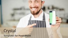 Presentation with personal chef - PPT layouts having happy chef pointing at touchscreen background and a  colored foreground