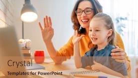  Presentation with adult education - Audience pleasing slide deck consisting of happy-child-and-adult backdrop and a coral colored foreground