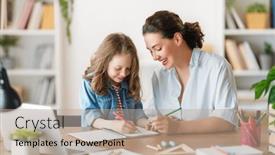  Presentation with adult education - Presentation theme with happy-child-and-adult background and a coral colored foreground