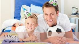  Presentation with soccer - Audience pleasing presentation theme consisting of happy-child-and-his-father backdrop and a coral colored foreground